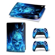 （2024） PS5 Digital Edition Skin Sticker Flame Skull Protective Vinyl Decal Cover Full Set for PS5 Console and 2 Controllers（2024）