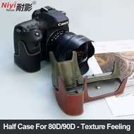 Canon 90D PU Leather Camera Half Body Case For Canon 80D 90D Battery Opening Bottom Protector Cover