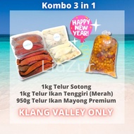 Kombo 3 in 1  (Telur Ikan Mayong + Telur Ikan Tenggiri + Telur Sotong)FREE TAKOYAKI (1 box) - KL/Sel