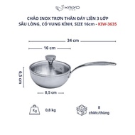 Chảo INOX 3 Lớp Đáy Sâu Lòng Có Nắp Kính Kaiyo 16/18/20/24Cm - Chảo Đúc Nguyên Khối Cao Cấp - Hàng C