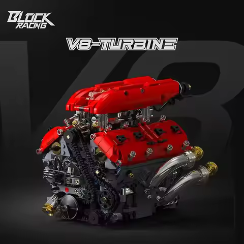 1370pcs Creative 3D V8 Turbo Engine Building Blocks MOC Motorized Mechanical T5011 Model Perfect Gif