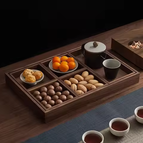 Dried fruit dim sum tray Household walnut light luxury retro new Chinese tea set dim sum tray