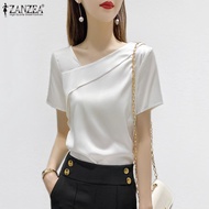 ZANZEA เสื้อออฟฟิศผู้หญิงสไตล์เกาหลีเสื้อคอวีแขนสั้นแต่งชายผ้าเรียบเนียนเรียบเรียบ #11
