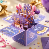 ISITA Pop-Up Greeting Cards, Balloon Cake Design Flowers Theme 3D Birthday Card, Festive Best Wishes
