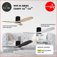 Eco-Airx WIFI M Series Comfy 46" 56" DC Motor Series Ceiling Fan Remote Control &amp; 3-tone LED light With Installation