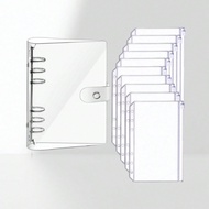 6set 1pc A6 Plastic Loose Leaf Binder Cover + 5pcs Zipper Pouch Cash Organizer,Can Be Filled With Pa