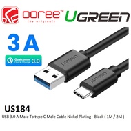 UGREEN US184 USB 3.0 A MALE TO TYPE C USB C MALE CABLE NICKEL PLATING 3A MAX CABLE TYPE C - BLACK ( 