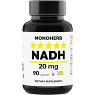 NADH 20 mg - 90 Vegetarian Capsules - Reduced Nicotinamide Adenine Dinucleotide Supplement - Made in