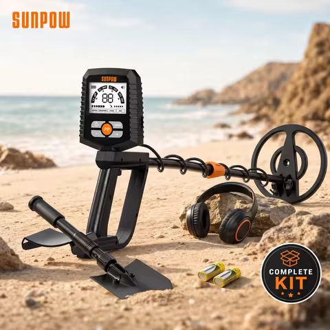 SUNPOW Metal Detector for Adults 8" IP68 Waterproof Coil, 4 Detection Modes Large LCD, Lightweight C
