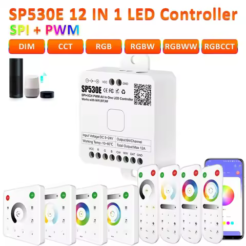 12in1 LED Controller SPI PWM 5CH Wifi Bluetooth RF Remote for WS2812B WS2811 IC Strip Light Works wi