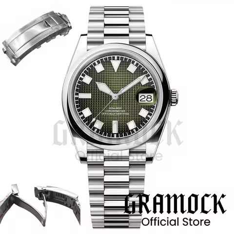 Vintage 36mm 39mm Olive Green Dial Mechanical Watch PT5000 Miyota8215 Movement President Glide Brace