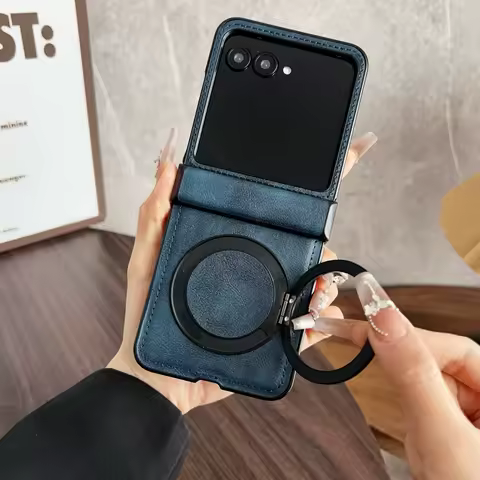 For Magsafe Holder Phone Case For Motorola Razr 50 Ultra Soft Leather Hinger Protective Cover For Mo