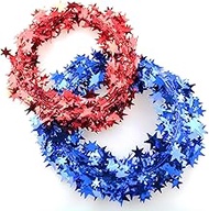 TAODAN 2 Rolls 24.6Ft/Roll Star Garland Wired Shiny Foil Star Garland Christmas Tree Party Home Decoration (Blue + Red)