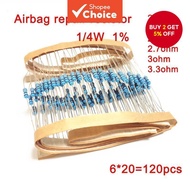 1/4W 1% metal film resistance Car Airbag repair resistor 2ohm 2.2ohm 2.4ohm 2.7ohm 3ohm 3.3ohm 6 typ