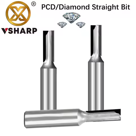 Vsharp PCD Straight Bit Diamond Milling Cutter Double-edged Straight Router Bit Melamine Panel HPL C