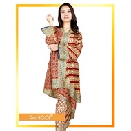 PANGOI Luxury Viscose Babyfly Batik Long Blouse with Pareo Skirt-Golden Red Combination Corak
