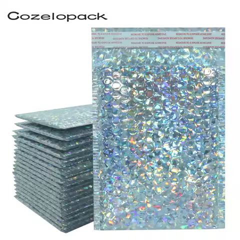 10PCS Holographic Metallic Bubble Mailer Laser Gift Bags Glamour Colorful Foil Bubble Envelopes Padd