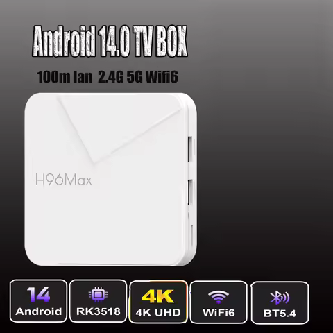H96 MAX Android 14 TV BOX RK3518 2.4G 5G Wifi6 BT5.4 BT Remote Control Voice Assistant LAN 100M Lan 