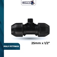 Poly Fitting Male Tee (25mm x 1/2 Inch) HDPE Poly Fittings Tee Coupler Pipe Connector Irrigation Pen