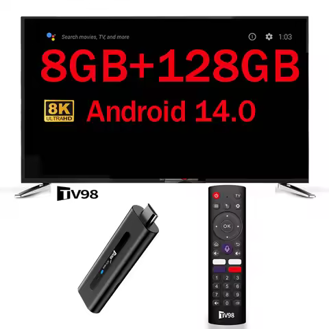 TV Stick 8GB 128GB Android 14.0 HD 8K 4K 3D 5G 4G WiFi TV98 Stick Allwinner H313 Quad Core home thea