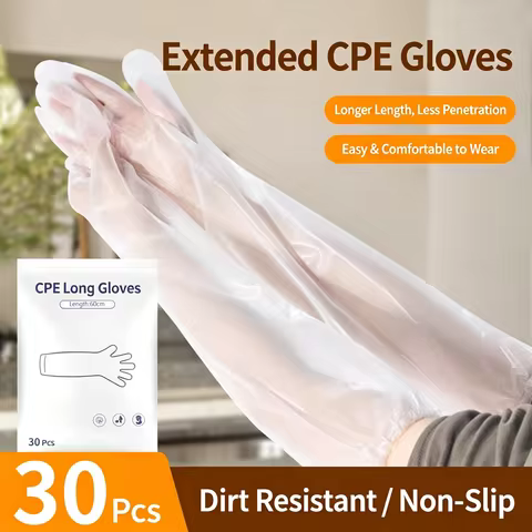 60cm CPE Long Arm Gloves, Waterproof, Elastic Cuffs, Household Cleaning, Kitchen Food-Grade Safe Arm