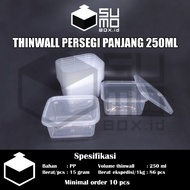 Thinwall RECTANGLE 250ml + lid plastic box dessert container 250 ML [RETAIL]