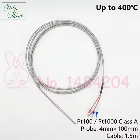 Class A Pt100 Pt1000 Up to 400°C Probe 4mm×100mm Temperature Sensor 4 Wire Fiberglass Stainless Stee