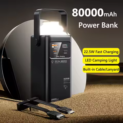 80000mAh Portable Power Bank High Capacity Outdoor External Battery Powerbank with LED Lamp for iPho