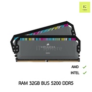 Ram Corsair Dominator 32GB Bus 5200 DDR5 RYZEN AMD สีเทา แรม grey gray PLATINUM RGB 16x2GB 5200MHz C