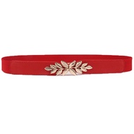 LF Wholesale✨Flash Sale ✨ Waist Belt Elastic Slim Decorative Stretchy Quick Release Tight Waist Black Golden Plated Leaf Buckle Women Dress Waistband Jeans Belt