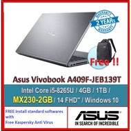 ASUS Laptop Vivobook A409F-JEB139T 14 FHD Slate Grey ( i5-8265U, 4GB, 1TB, MX230 2GB, W10 )