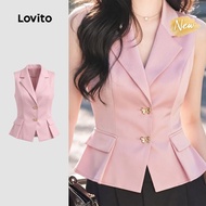 (New Arrival) Lovito Elegant Top Fake Pocket Button Front Spring/summer Pink Top for Women LK7ED462 