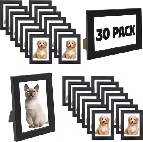30 Pack 4x6 Picture Frames Black Wood Photo Frames for Wall Mounting or Tabletop Display with Plexig