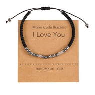 Inspirational Morse Code Hematite Obsidian Bead Bracelet Adjustable Braide Cord Rop Wrap Bracelet fo