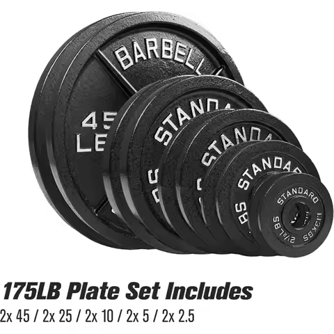 Steel Olympic Plates 175LB Set - 2 inch Olympic Hammertone Coated 2x 2.5lb, 5lb, 10lb, 25lb, & 45lb 