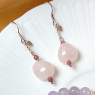 【春天來了】純銀設計耳環 925銀+玫瑰石+粉水晶(耳勾)