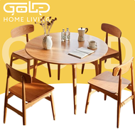 GOLD Dining Table Rubber Wood Table 2/4/6 Seat Dining Table Solid Wood Round Table Multifunctional T