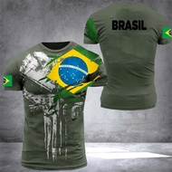 Cờ Brazil Người Đàn Ông T-Shirt 3D In Brazil T-Shirt Mùa Hè Quá Khổ Áo ngắn tay Jersey Cựu Chiến Bin
