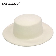 Wholesale White 100 Wool Fedora Hat For Women Flat Sun Hats Ladies Church Hats Elegant Wedding Hats Dropshipping