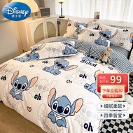 迪士尼（Disney）亲肤磨毛抗菌四件套 床上用品4件套学生宿舍单双人被套200*230cm床单枕套1.8/2米大床 史迪奇