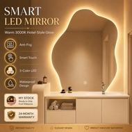 Cermin estetik LED Mirror with light HD Cermin Irregular touch three color light Smart mirror镜子