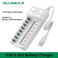PUJIMAX  8 Slot AA / AAA Size Battery Charger USB Portable 8 Slot  Charging Rechargeable Charger