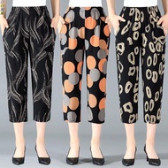 Summer Thin Middle-Aged Elderly Women's Pants Cropped Mother Flower 7-Point Large Size