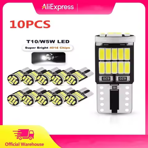 10PCS W5W T10 Led Bulbs Canbus 4014 SMD 6000K 168 194 Led 5w5 Car Interior Dome Reading License Plat