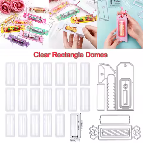 20pcs/Pack Plastic Clear Rectangle 3D Domes and Tag Candy Die Self-Adhesive Lip Balm Pouches Money H