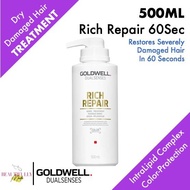 Goldwell Dual Senses Rich Repair 60 Sec Treatment 500ml - Mask For Dry Damaged Hair • Restore Reconstruct Hair Structure • Added Colour Protection