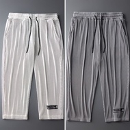 P8K114 Ice Silk Ribbed Cropped Pants - Black/Dark/Light Grey, Sizes M to 5XL