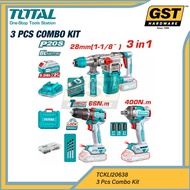 Total TCKLI20638 3Pcs | 28mm Rotary Hammer | 66Nm Drill | 400Nm Impact Wrench Combo | 2x (5.0Ah) Bat