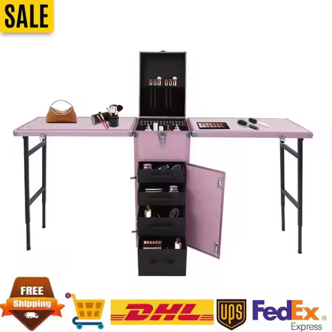 Portable Nail Table Desk 220.46lbs Load Foldable Side Tables 4 Lockable Wheels Professional Rolling 