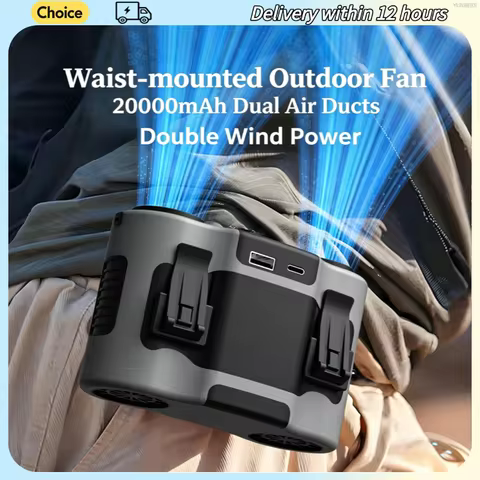 Portable Waist Clip Fan Mini USB Charging Hanging Fan with LED Flashlight Outdoor Single/dual Air Ou